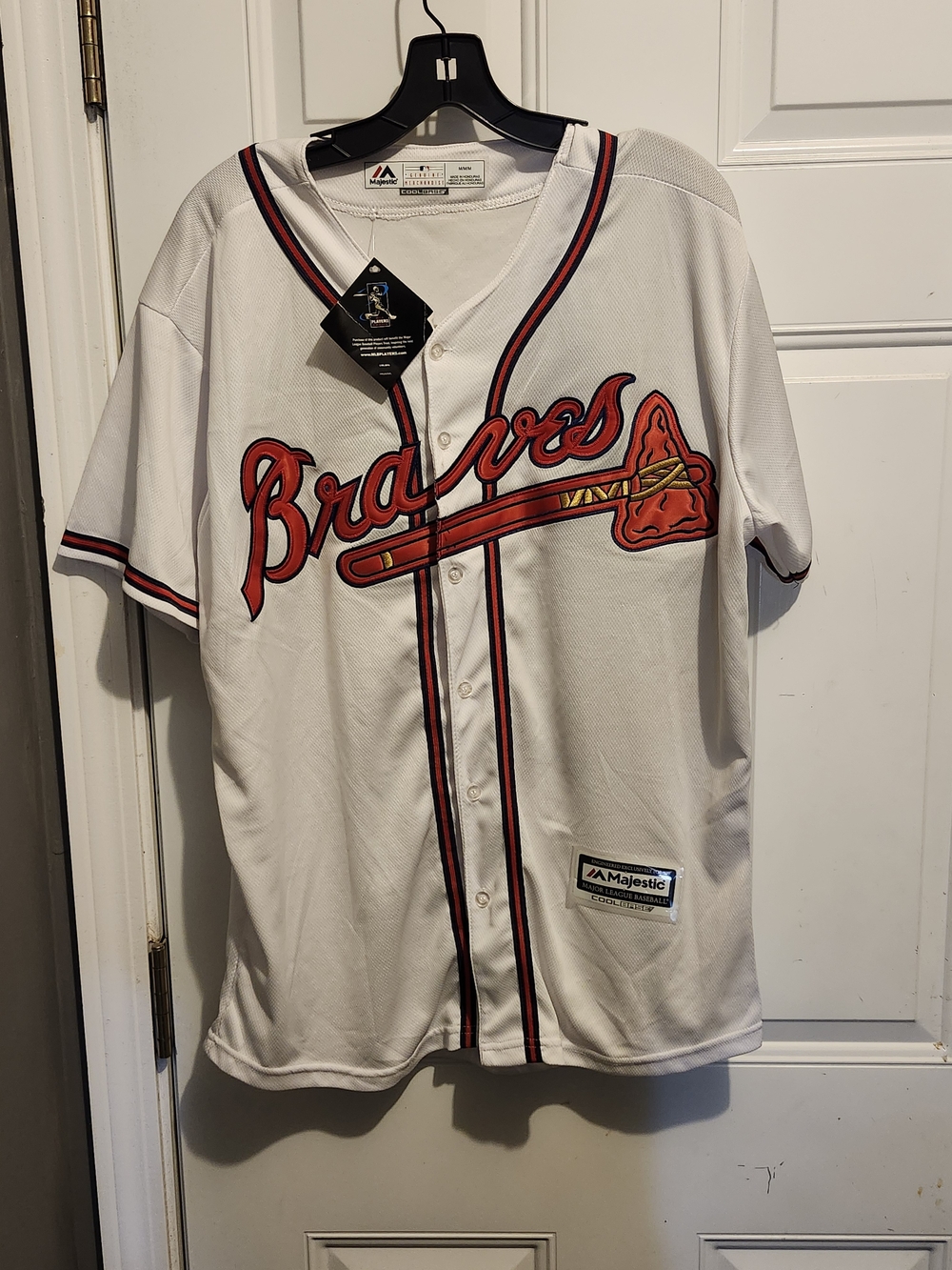 Majestic White Atlanta Braves Jersey with Red and Navy Trim